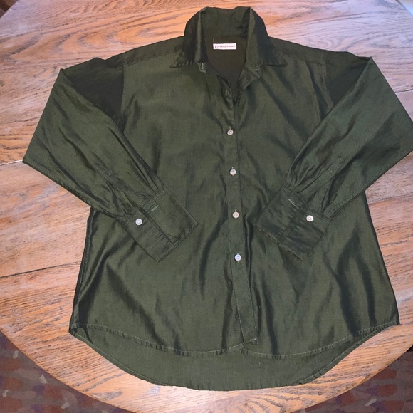 JILL MCGOWAN dk green button down cotton shirt/made in USA/S/pit to pit-22 - Picture 1 of 6